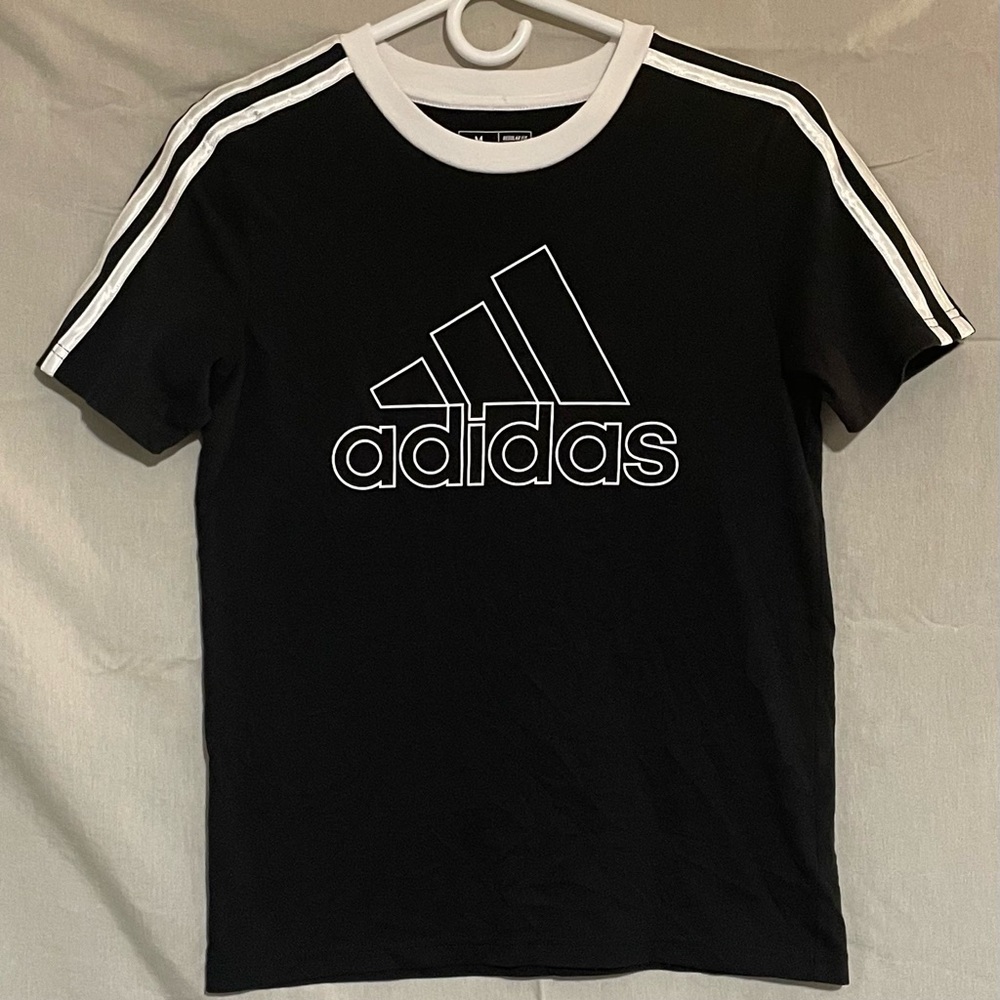 Adidas Black Tee with White Stripes